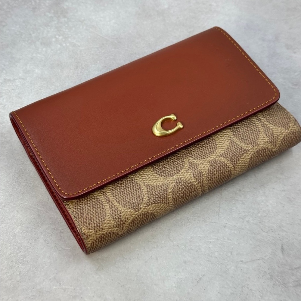 COACH Folded Wallet Tri-fold Cowhide Bordeaux Total Pattern Women's - Picture 2 of 10